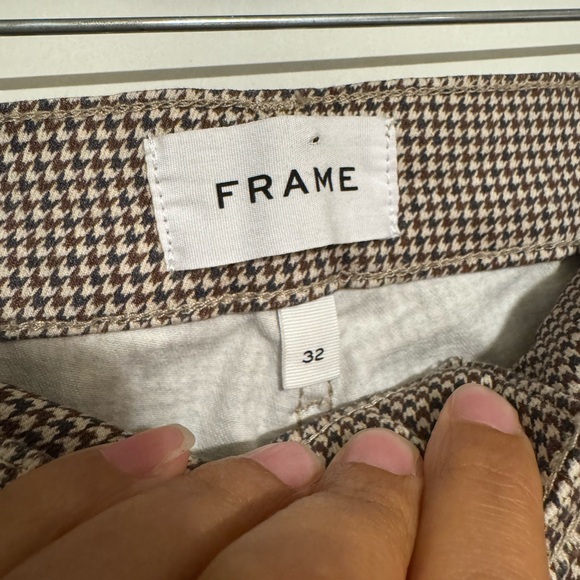 FRAME Le Slim Palazzo Pants Houndstooth Cream and Brown Size 32 - Picture 3 of 12